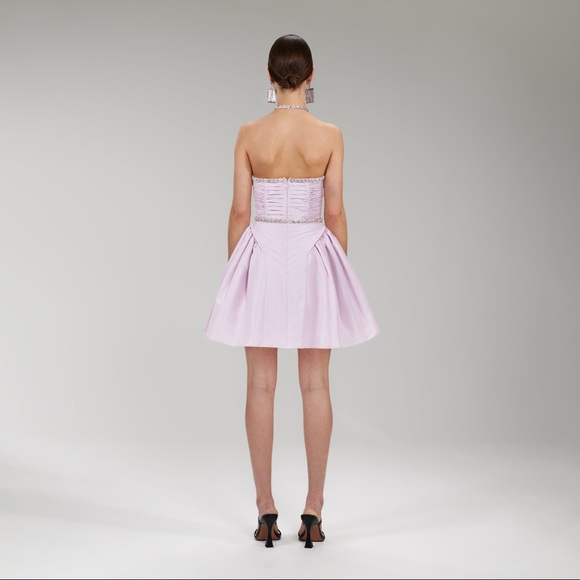 Self Portrait Lilac Taffeta Diamanté Trim Dress - Picture 2 of 6